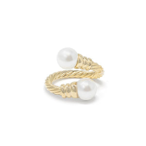 Gold T Adjustable Cable Ring Pearl - Mimmic Fashion Jewelry