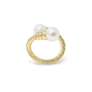 Gold T Adjustable Cable Ring Pearl - Mimmic Fashion Jewelry