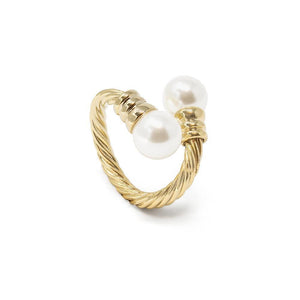 Gold T Adjustable Cable Ring Pearl - Mimmic Fashion Jewelry