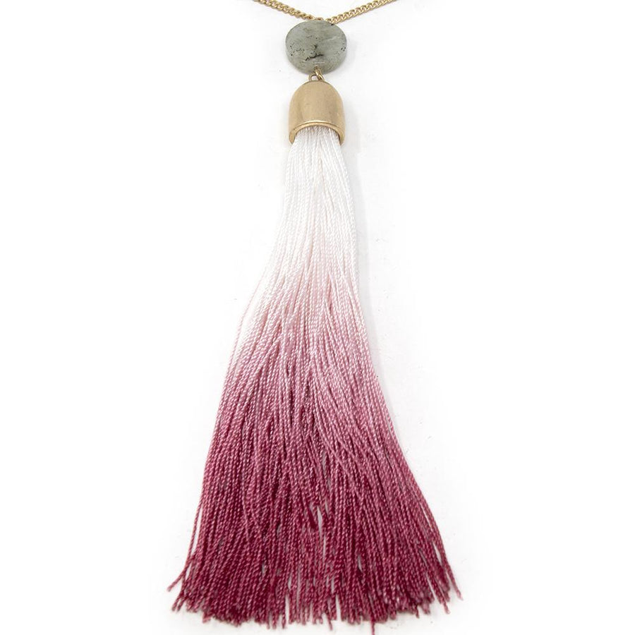 GoldT Long Neck with Fabric Tassel Burgundy - Mimmic Fashion Jewelry