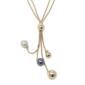 Gold and Pearl Ball Drop Necklace - Mimmic Fashion Jewelry