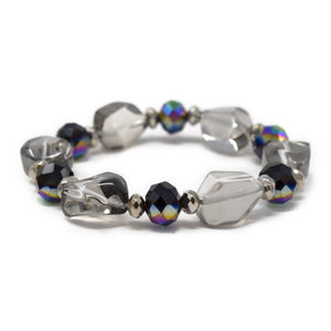Gray Faceted Black Bead Stretch Bracelet - Mimmic Fashion Jewelry