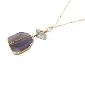 Gray Semi Precious Slice Pendant Long Neck Gold T - Mimmic Fashion Jewelry