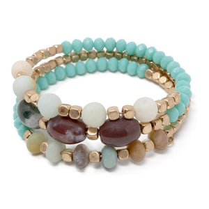 Green Glass Bead Wrap Bracelet W Oval Stone GoldT - Mimmic Fashion Jewelry