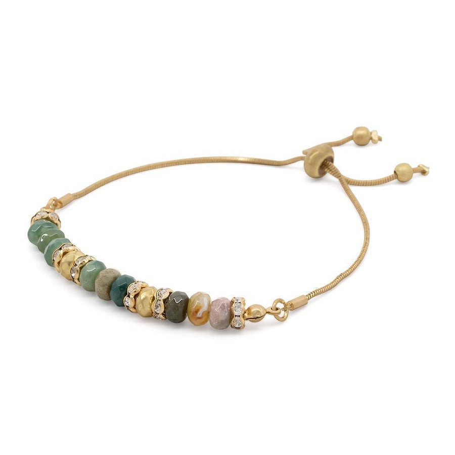 Green Semi Precious St Adjustable Bracelet GoldT - Mimmic Fashion Jewelry
