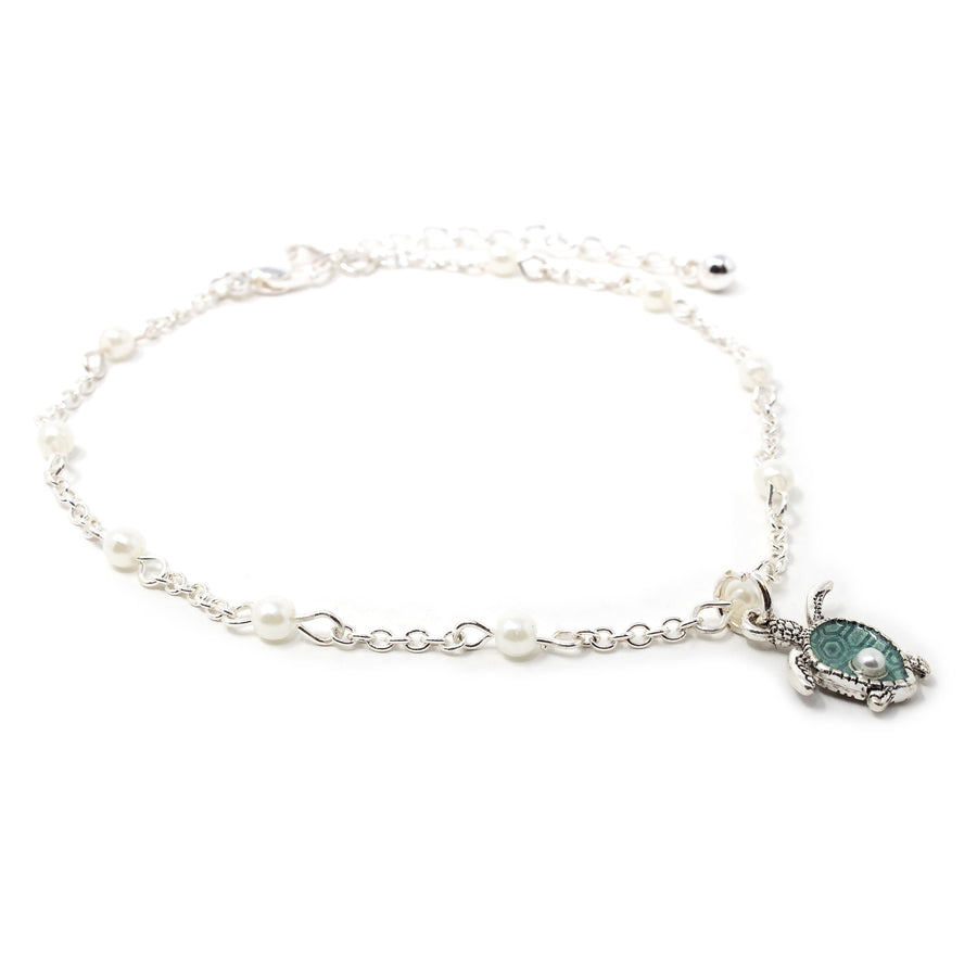 Green Turtle Charm Anklet Silver Tone - Mimmic Fashion Jewelry