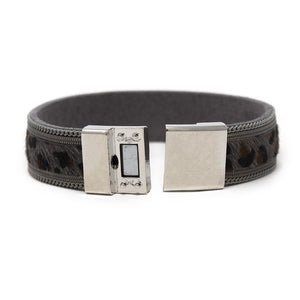Grey Animal Print Leather Bracelet - Mimmic Fashion Jewelry