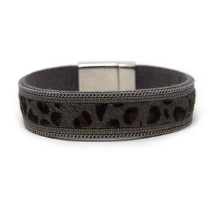 Grey Animal Print Leather Bracelet - Mimmic Fashion Jewelry