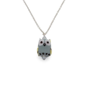 Grey Glass Owl Pendant Necklace SilverTone - Mimmic Fashion Jewelry