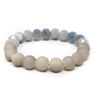 Grey Glass/Sparkly Bead Stretch Bracelet - Mimmic Fashion Jewelry