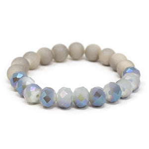 Grey Glass/Sparkly Bead Stretch Bracelet - Mimmic Fashion Jewelry