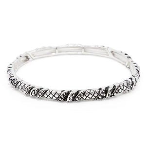 Grid Textured Stretch Bracelet Antique Silver - Mimmic Fashion Jewelry
