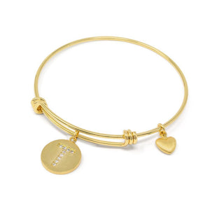 Handmade 20KT GoldPl Crystal Initial Bracelet T - Mimmic Fashion Jewelry