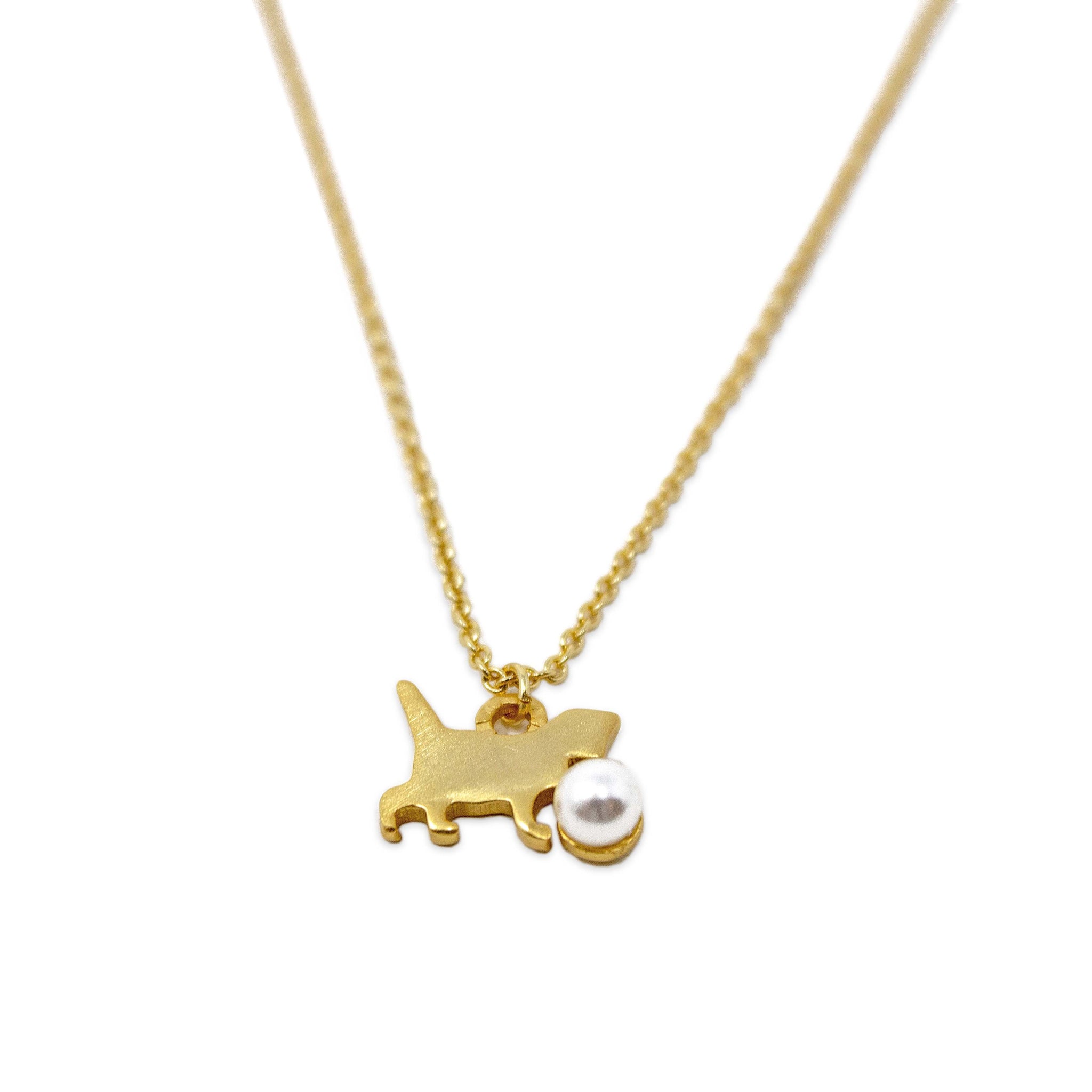 14K Yellow Gold Mother Of Pearl Cat Pendant Necklace, 16