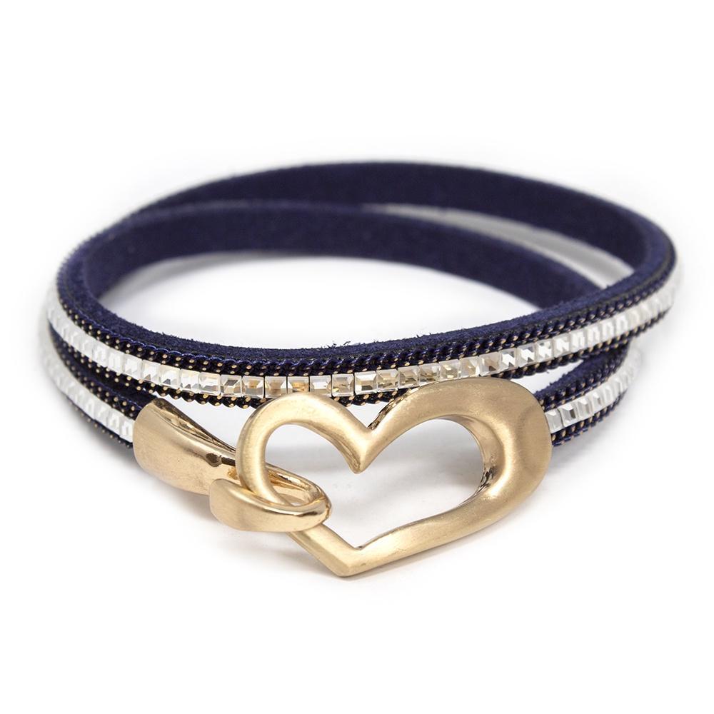 Heart Hook Wrap Bracelet Navy Gold Plated