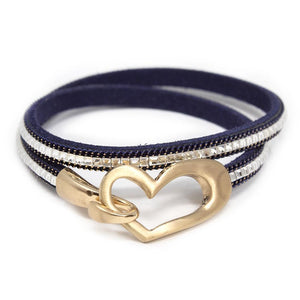 Heart Hook Wrap Bracelet Navy Gold Plated - Mimmic Fashion Jewelry