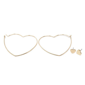 Heart Hoop Stud Earrings Set of Two Gold Tone - Mimmic Fashion Jewelry