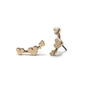 Hearts Ear Climber Earrings Gold Tone - Mimmic Fashion Jewelry