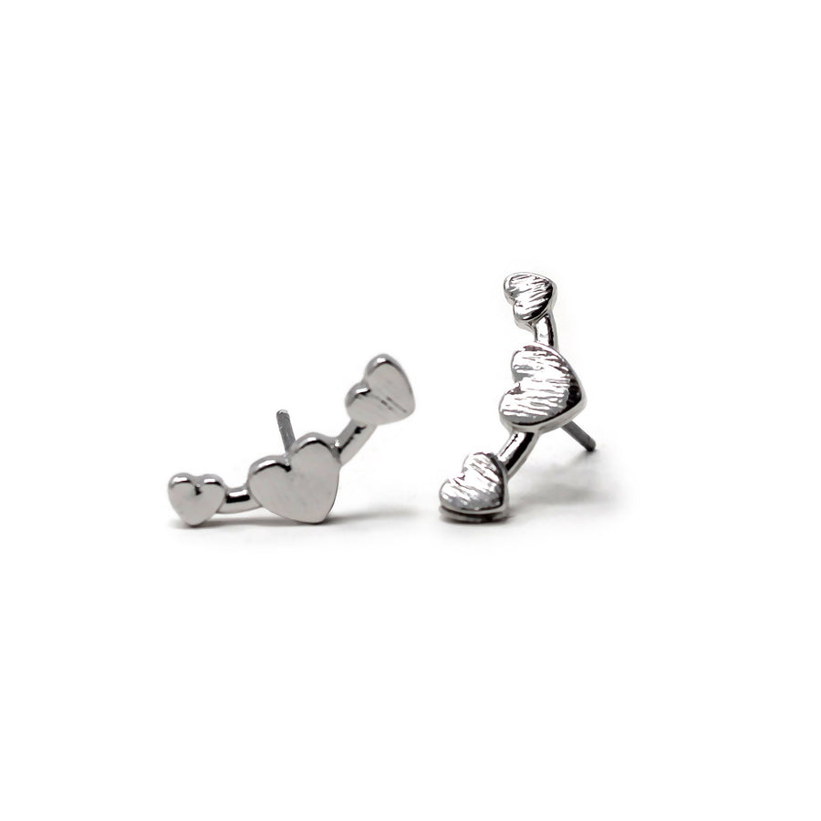 Hearts Ear Climber Earrings Rhodium Pl - Mimmic Fashion Jewelry