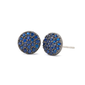 Hematite Sapphire Pave Circle Stud Earrings - Mimmic Fashion Jewelry