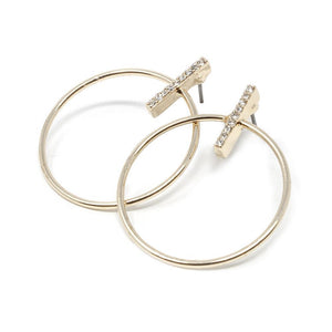 Hoop Stud Earrings with Pave Bar Gold Plated - Mimmic Fashion Jewelry