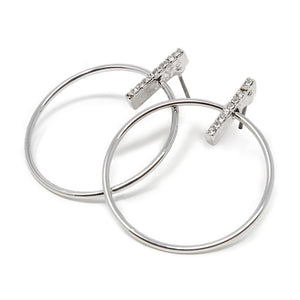 Hoop Stud Earrings with Pave Bar Rhodium Plated - Mimmic Fashion Jewelry