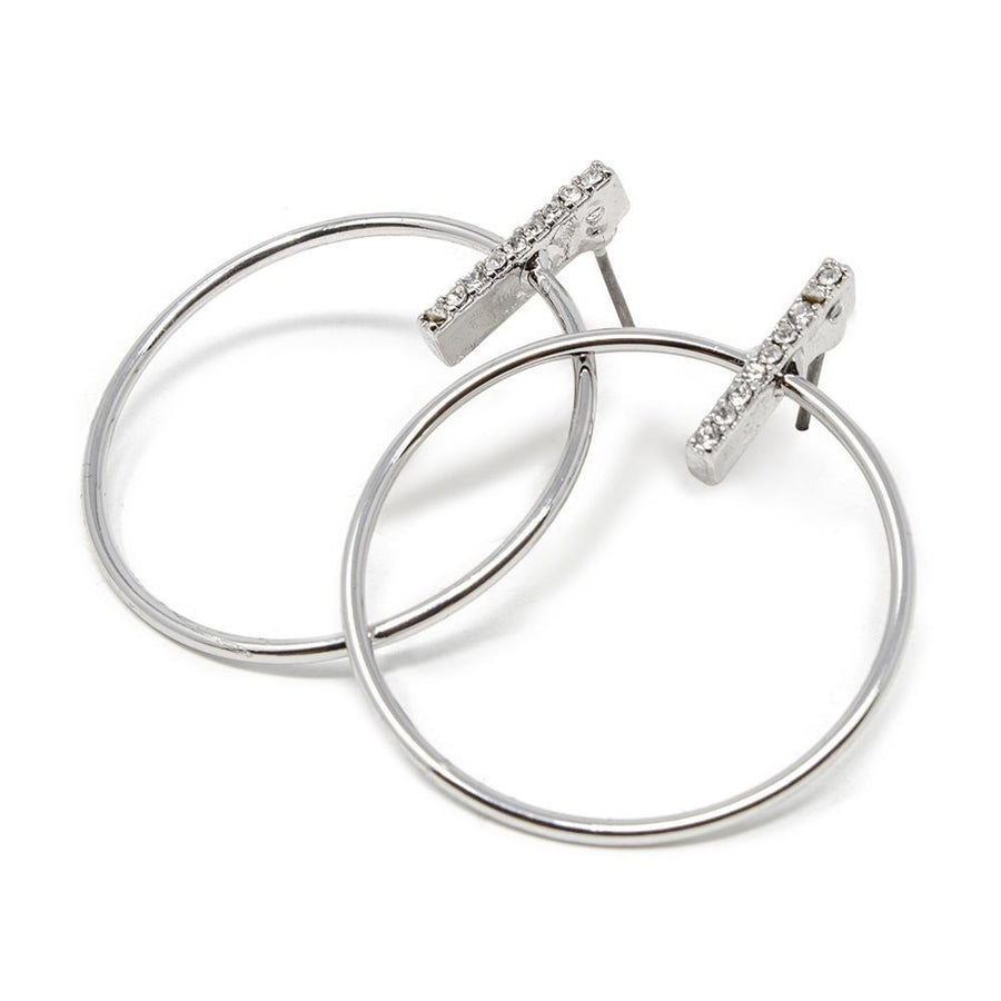 Hoop Stud Earrings with Pave Bar Rhodium Plated - Mimmic Fashion Jewelry