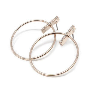 Hoop Stud Earrings with Pave Bar Rose Gold Plated - Mimmic Fashion Jewelry