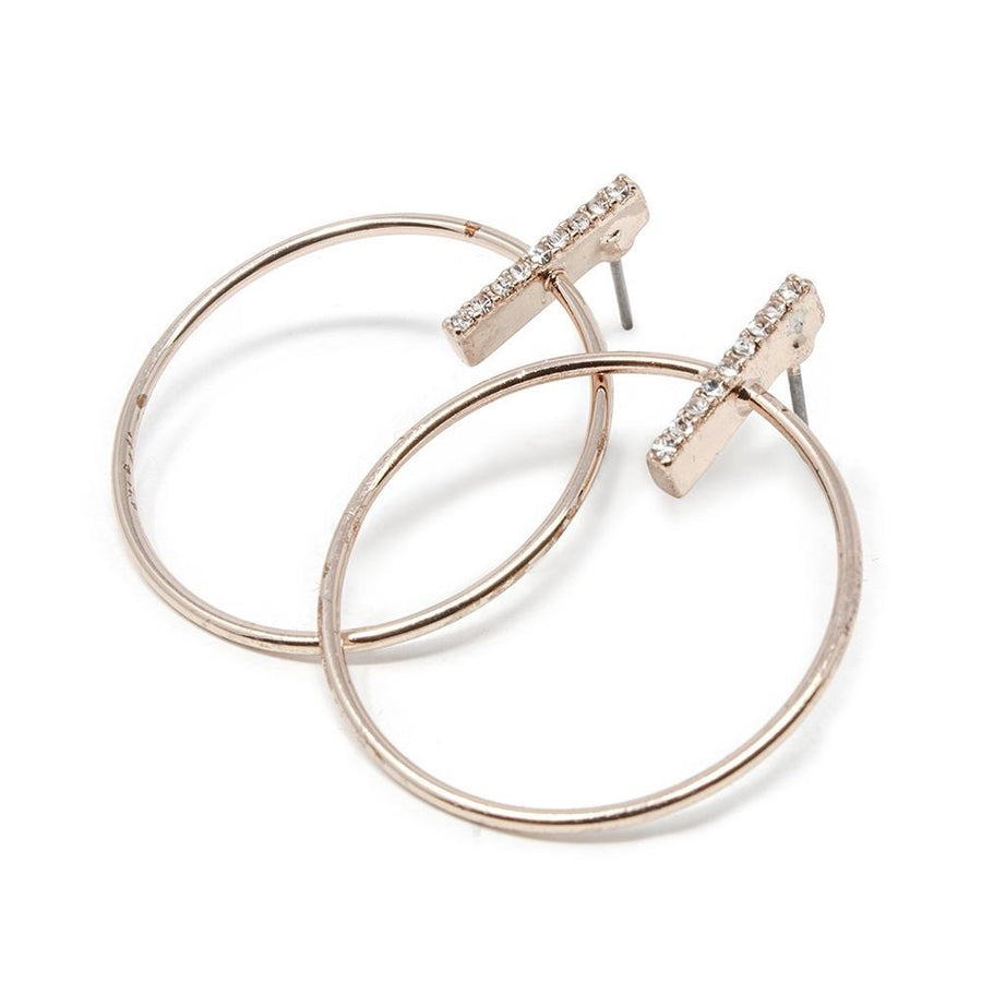 Hoop Stud Earrings with Pave Bar Rose Gold Plated - Mimmic Fashion Jewelry