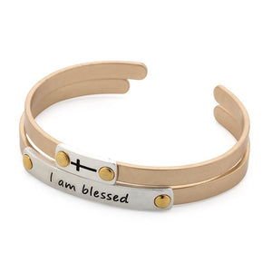 I am Blessed Double Bangle Gold With Silver T - Mimmic Fashion Jewelry