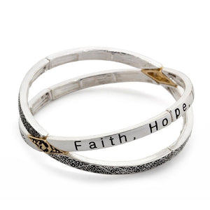 Inspirational Stretch Bracelet FaithHopeLove 2Tone - Mimmic Fashion Jewelry