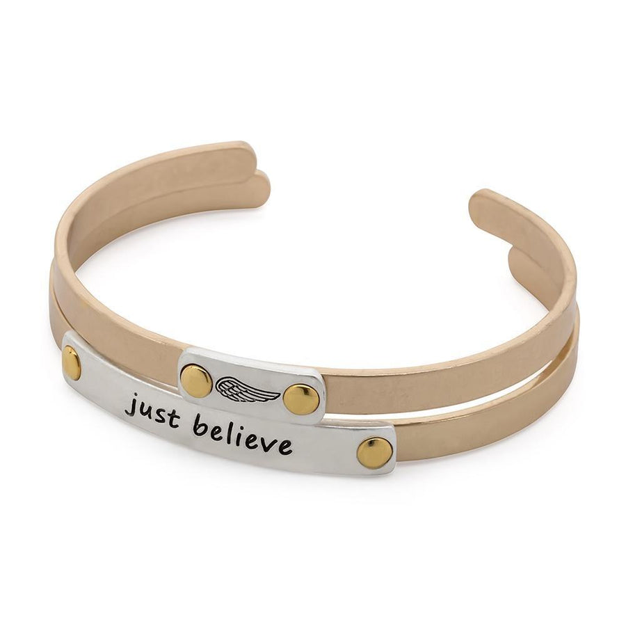 Just Believe Double Bangle Gold With Silver T - Mimmic Fashion Jewelry