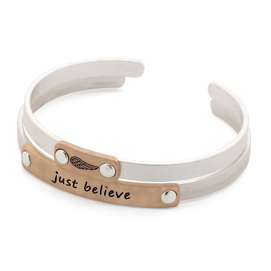 Just Believe Double Bangle Silver With RGold Pl - Mimmic Fashion Jewelry