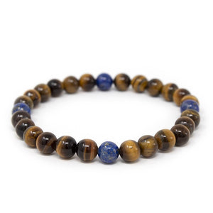 Lapiz and Tiger Eye Bead Men's Stretch Bracelet - Mimmic Fashion Jewelry