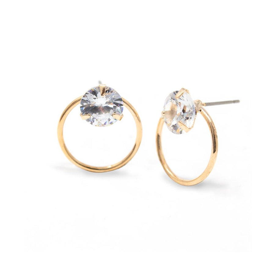 Large CZ Hoop Stud Earrings Gold Tone - Mimmic Fashion Jewelry