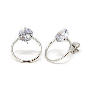 Large CZ Hoop Stud Earrings Silver Tone - Mimmic Fashion Jewelry