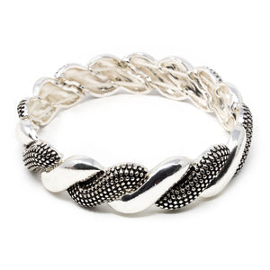 Large Stretch Bracelet Dots Braided Silver Tone - Mimmic Fashion Jewelry