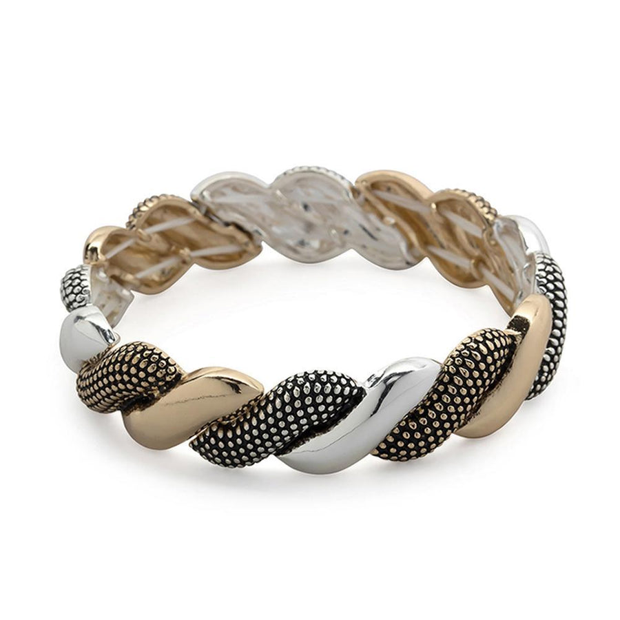 Large Stretch Bracelet Dots Braided Two Tone - Mimmic Fashion Jewelry