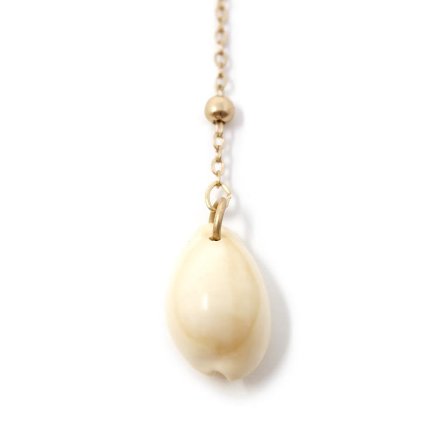 Lariat Horn Necklace With Sea Shell Drop Gold Tone - Mimmic Fashion Jewelry