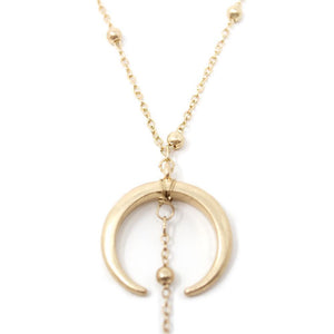 Lariat Horn Necklace With Sea Shell Drop Gold Tone - Mimmic Fashion Jewelry