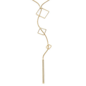 Lariat Long Necklace Three Open Square Gold Tone - Mimmic Fashion Jewelry