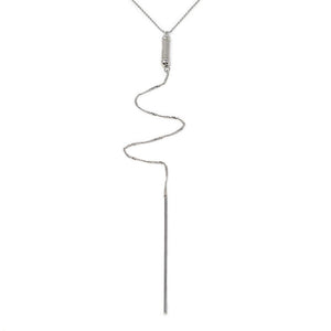 Lariat Necklace with Metal Bar Drop Rhodium Plated - Mimmic Fashion Jewelry