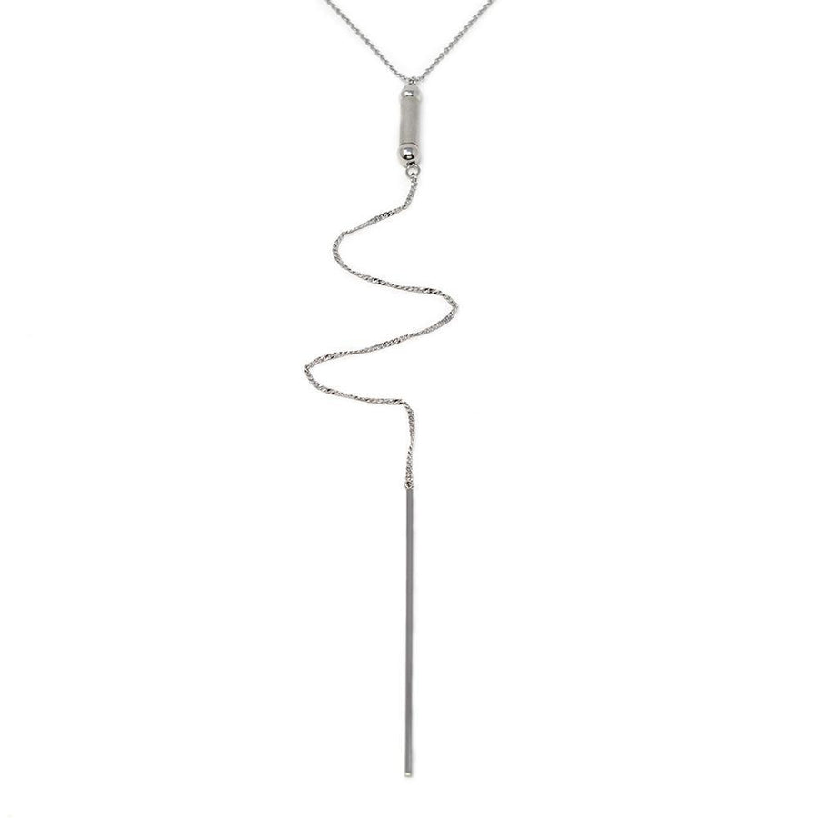 Lariat Necklace with Metal Bar Drop Rhodium Plated - Mimmic Fashion Jewelry