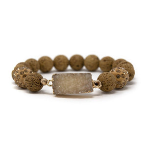 Lava Beads and Druzy Stretch Bracelet Beige - Mimmic Fashion Jewelry
