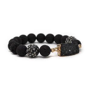 Lava Beads and Druzy Stretch Bracelet Black - Mimmic Fashion Jewelry