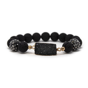 Lava Beads and Druzy Stretch Bracelet Black - Mimmic Fashion Jewelry