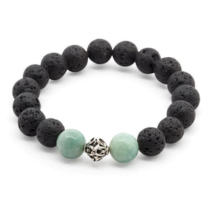 Lava Rock/Amazonite Stretch Bracelet W 925 Sterling Silver Bead - Mimmic Fashion Jewelry