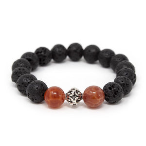 Lava Rock/Fire Agate Stretch Bracelet with 925 Stainless Steel Bead - Mimmic Fashion Jewelry