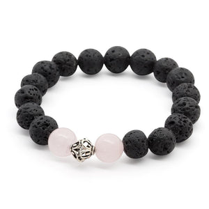 Lava Rock/Rose Qtz Stretch Bracelet W 925 Sterling Silver Bead - Mimmic Fashion Jewelry