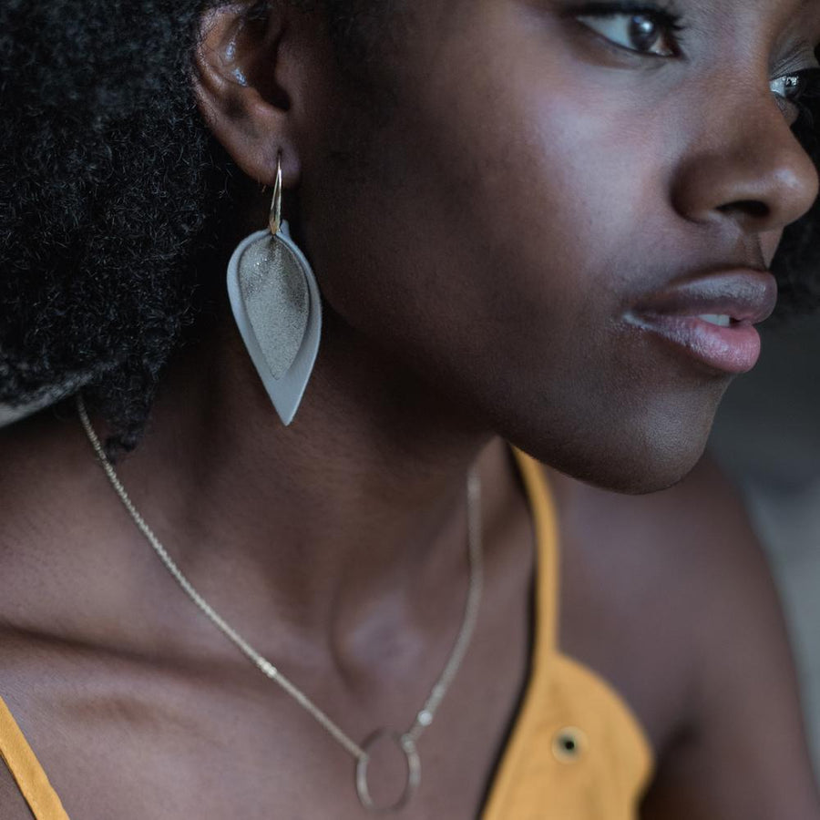 Leaf Leather Earrings Gold/Ivory - Mimmic Fashion Jewelry